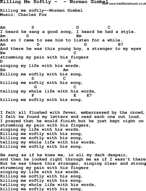 Mar 7, 2023 ... Fugees - Killing Me Softly (Lyrics). 62K views · 11 months ago #Fugees #KillingMeSoftly #Lyrics ...more. TheGoodVibe. 936K.